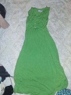 Bright Green Sleeveless Maxi Dress with Waist Ring Detail